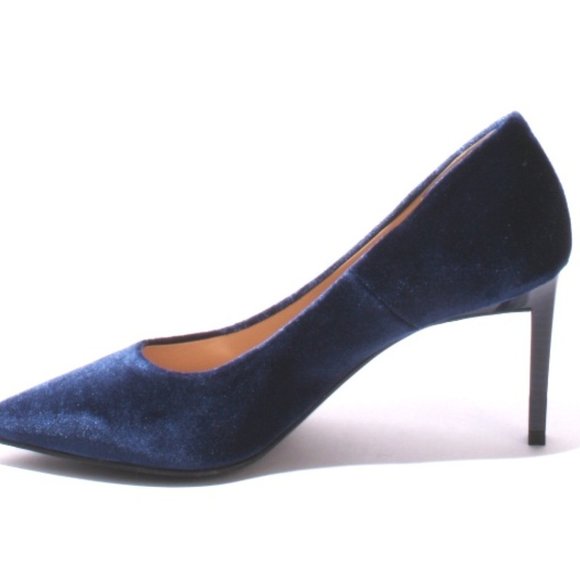 ITALIAN Navy Velour Leather Pointy Toe Heel Pumps - Picture 6 of 8